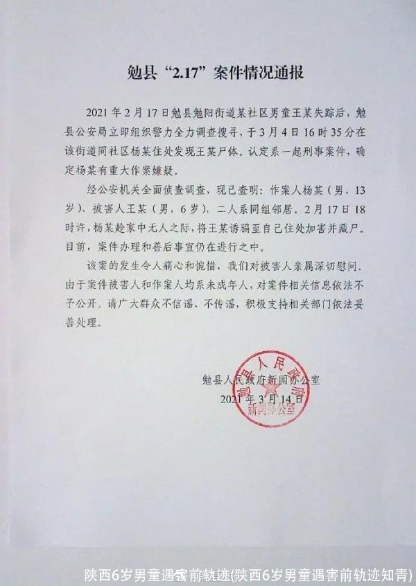 陕西6岁男童遇害前轨迹(陕西6岁男童遇害前轨迹知青)