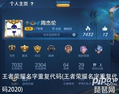 王者荣耀名字重复代码(王者荣耀名字重复代码2020)