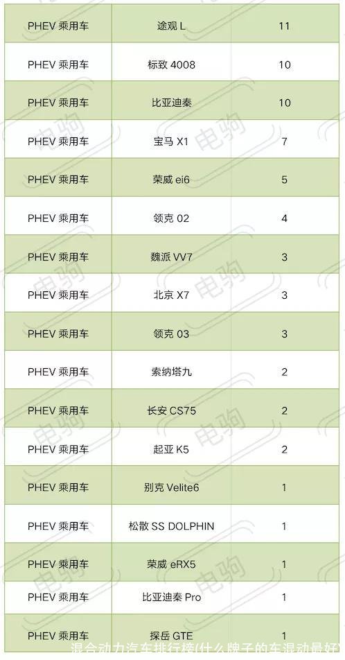 混合动力汽车排行榜(什么牌子的车混动最好)